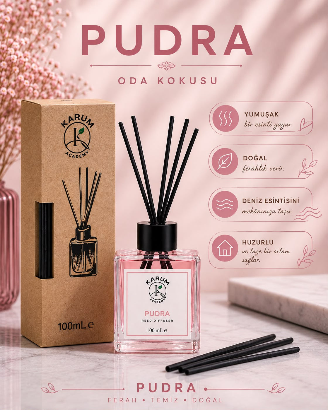 Pudra Oda Kokusu Çubuklu Kare 100mL