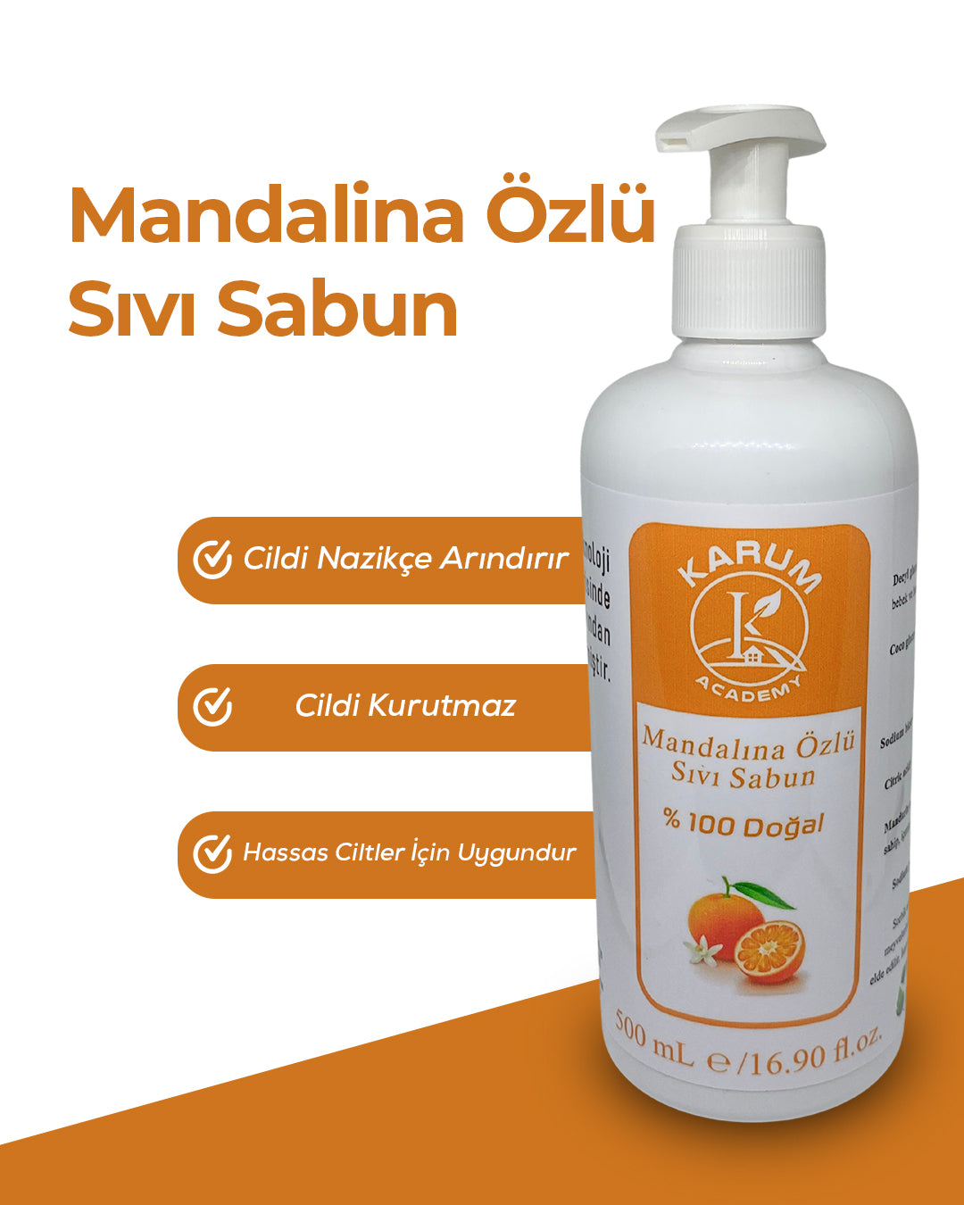 🍊 %100 Doğal Mandalina Yağlı Sıvı Sabun – Canlandırıcı & Cilt Dostu Temizlik