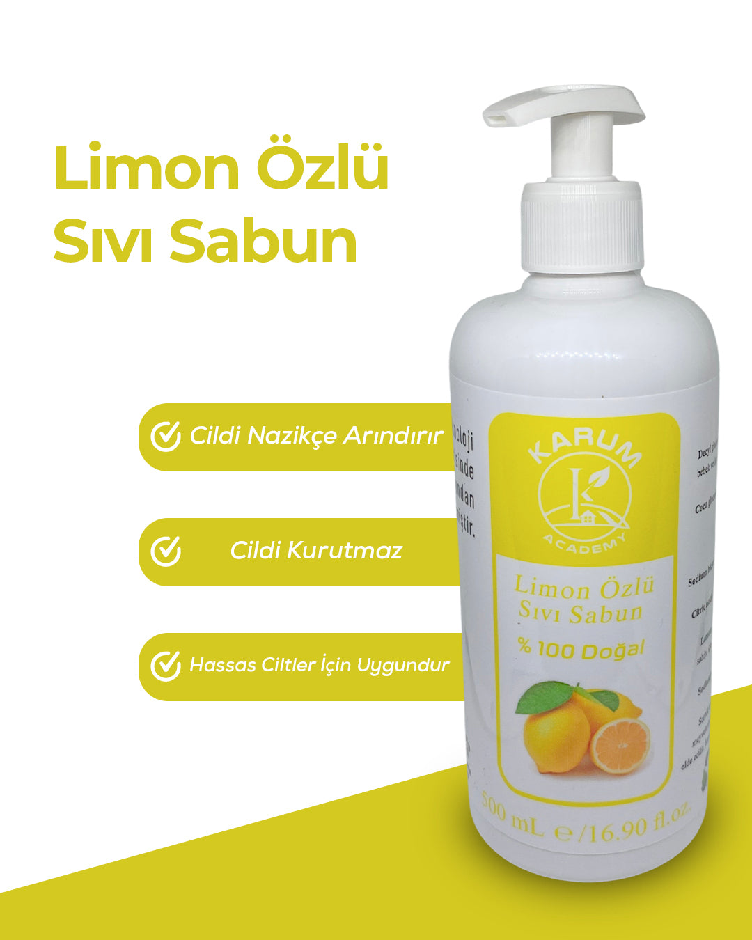 🍋 %100 Doğal Limon Yağlı Sıvı Sabun – Ferahlatıcı & Cilt Dostu Temizlik