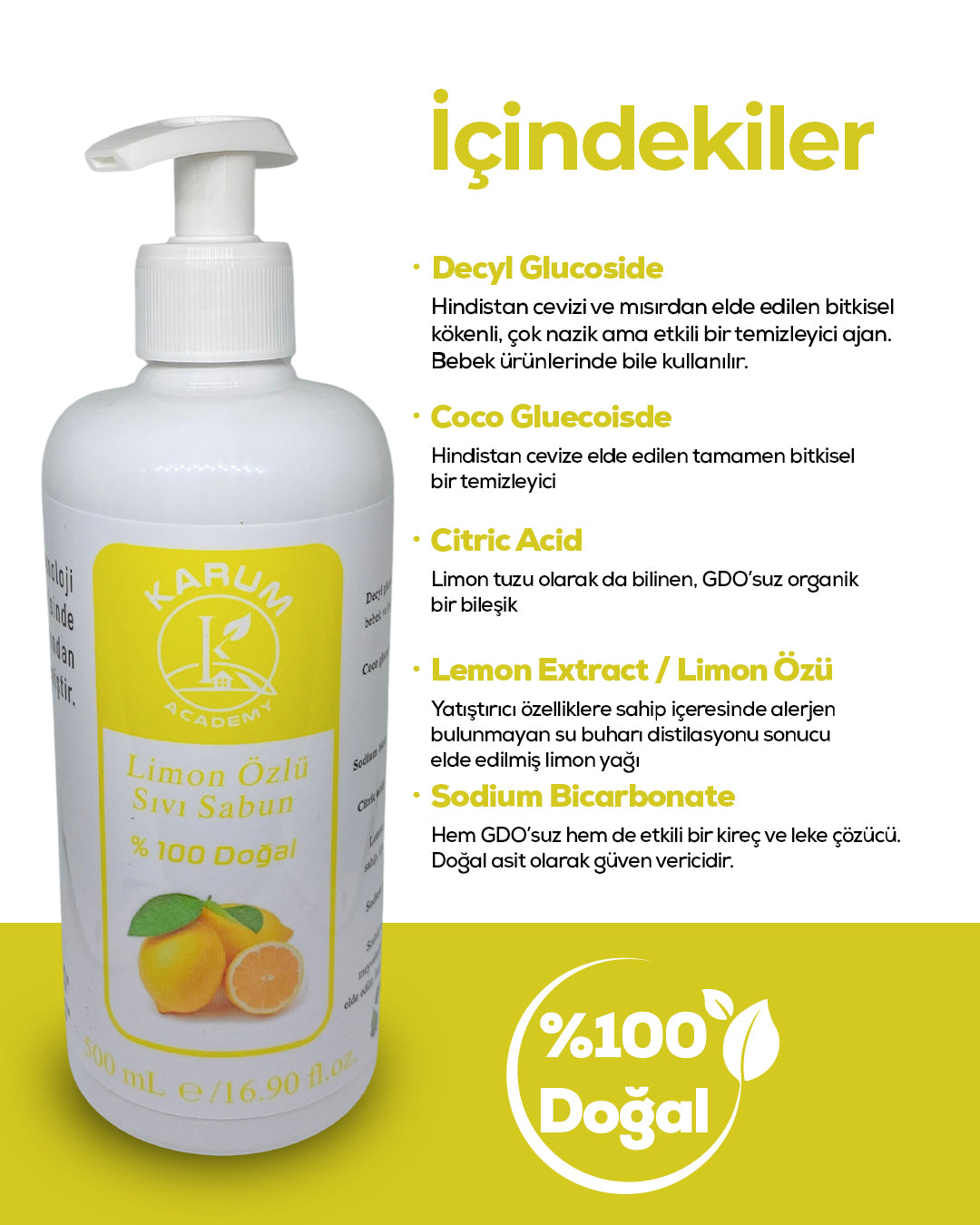 🍋 %100 Doğal Limon Yağlı Sıvı Sabun – Ferahlatıcı & Cilt Dostu Temizlik