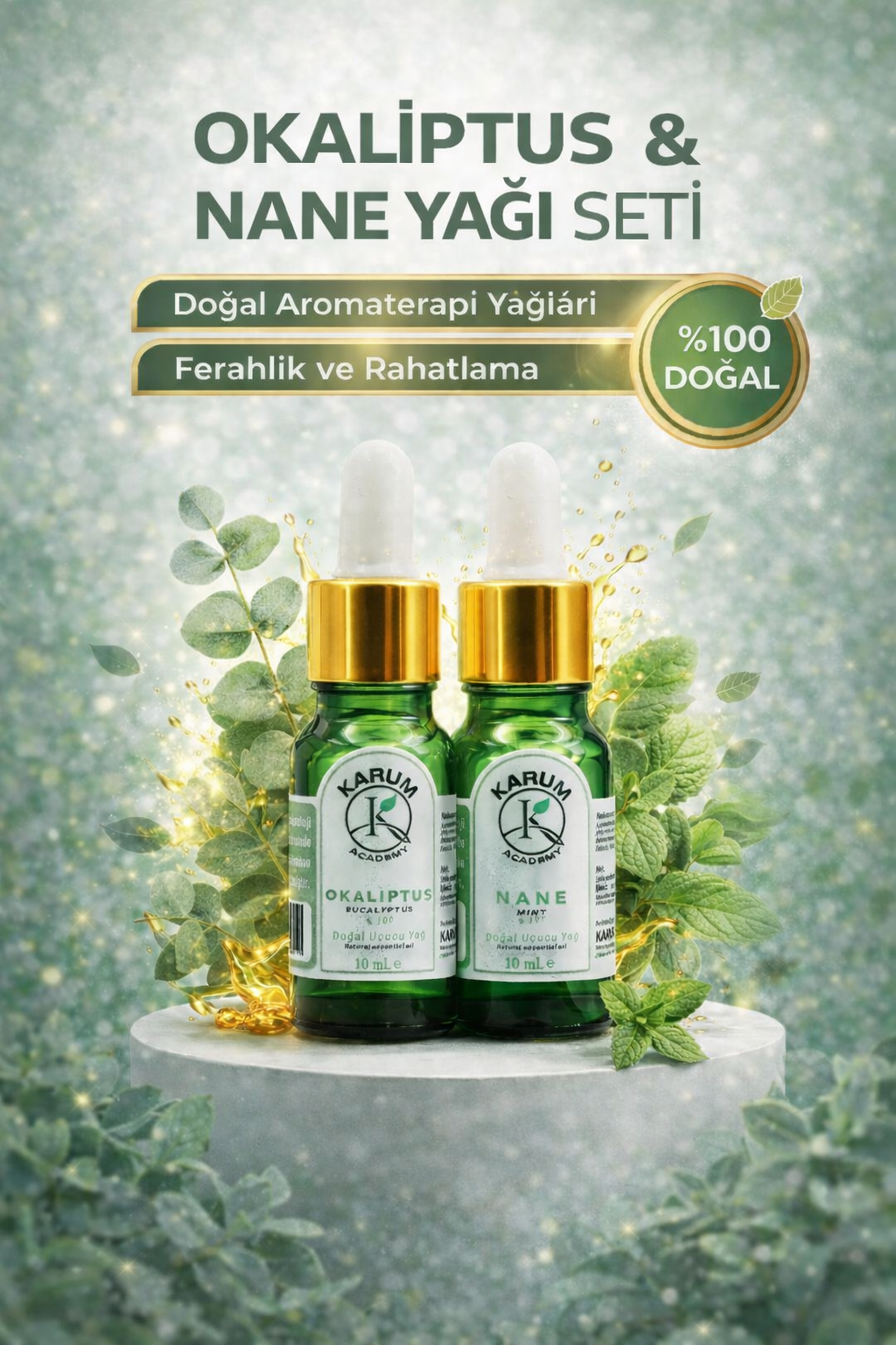 KARGO BEDAVA Okaliptus & Nane %100 Saf Uçucu Yağ 2'li Set Doğal Aromaterapi Yağı 2x10 ml