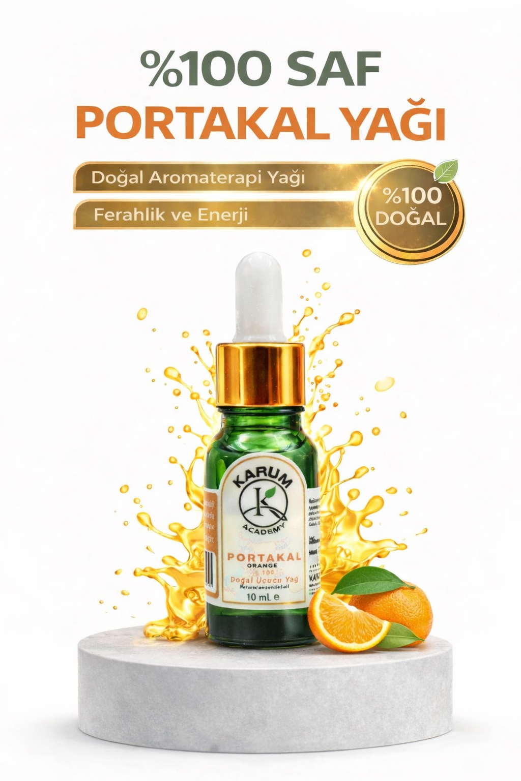Aromaterapi %100 Doğal Cam Damlalıklı ( Neşe Veren Ferahlık) Portakal Uçucu Yağ 10ml