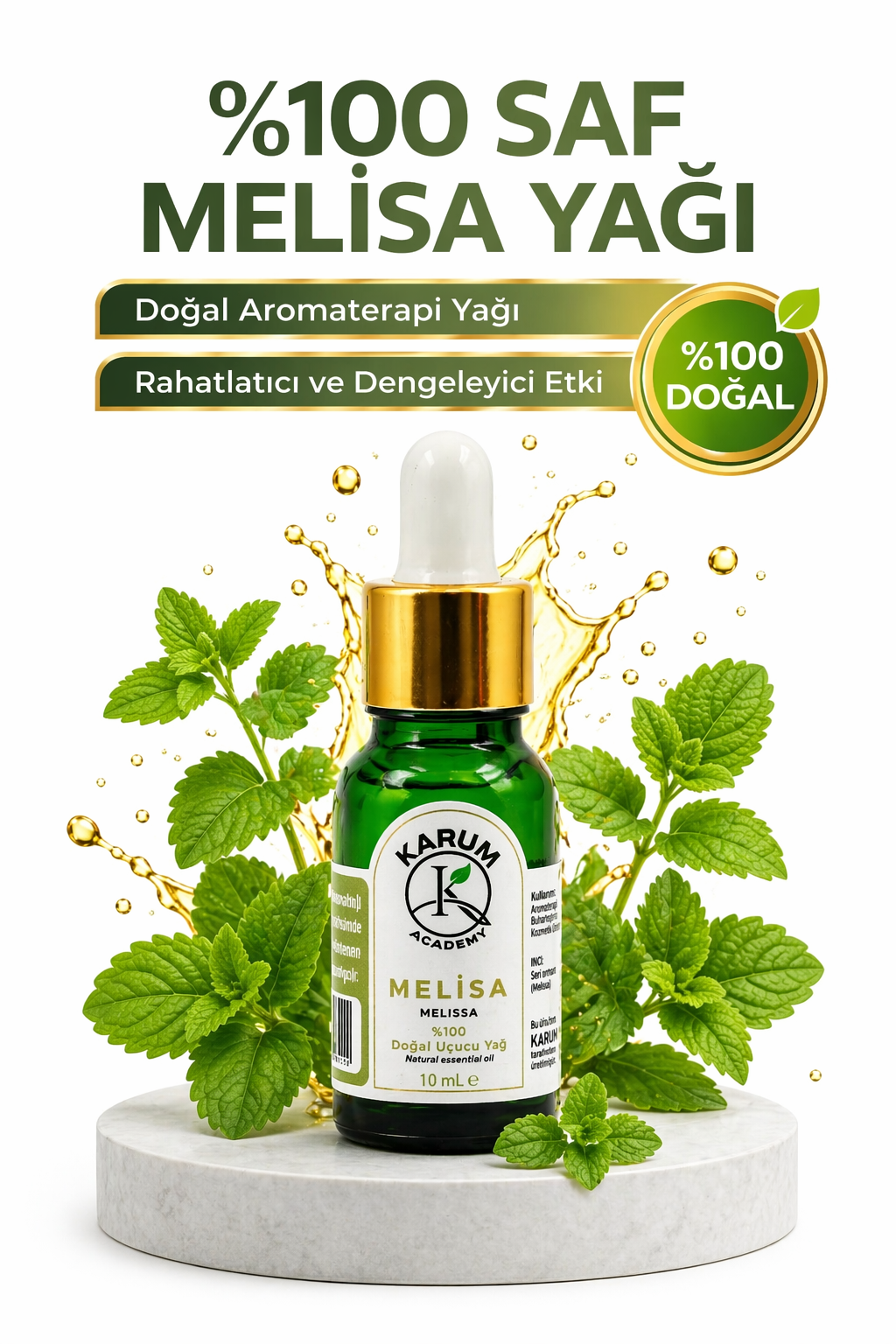 Aromaterapi %100 Doğal Cam Damlalıklı ( Doğal Sakinlik ve Şifa) Melisa Uçucu Yağ 10ml