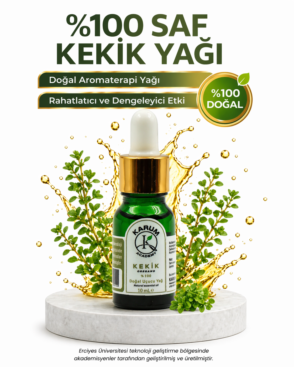Aromaterapi %100 Doğal Cam Damlalıklı (Doğadan Gelen Güçlü Koruma) Kekik Uçucu Yağ 10ml