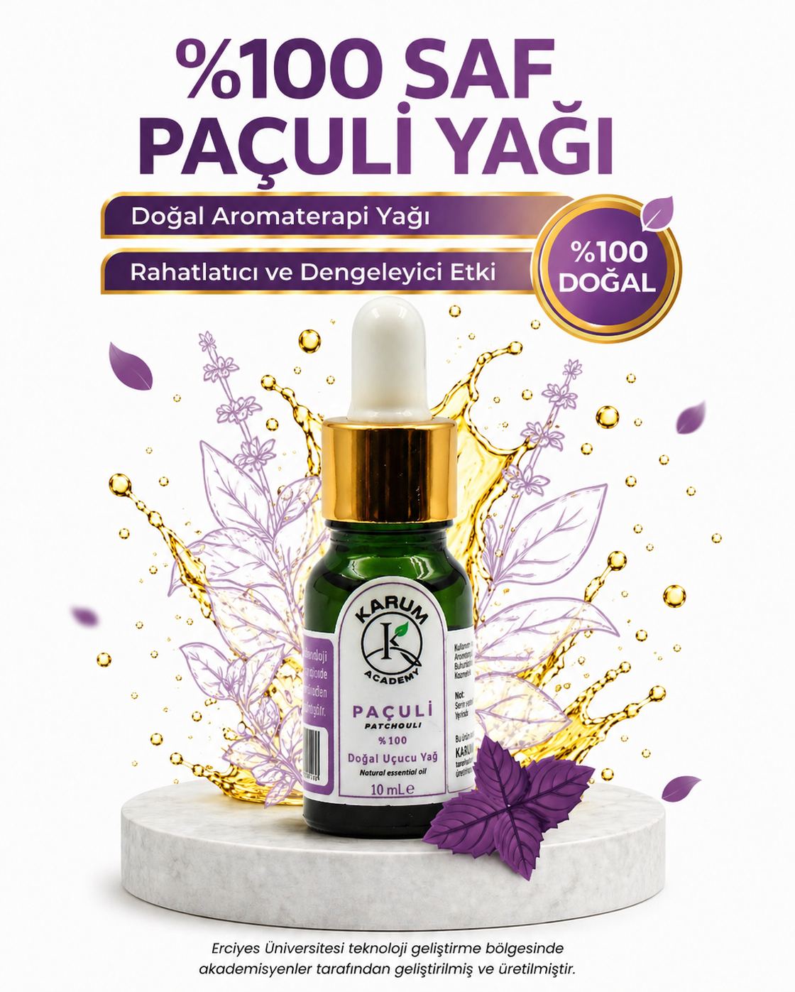 Aromaterapi %100 Doğal Cam Damlalıklı (Toprağın Derin Dengesi) Paçuli Uçucu Yağ 10ml