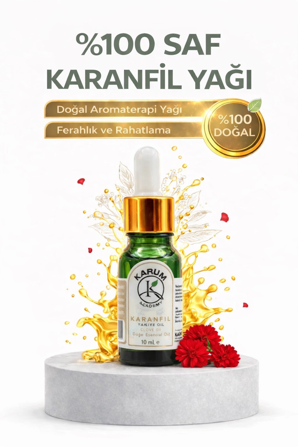Aromaterapi %100 Doğal Cam Damlalıklı (Doğal Güç ve Koruma) Karanfil Uçucu Yağ 10ml