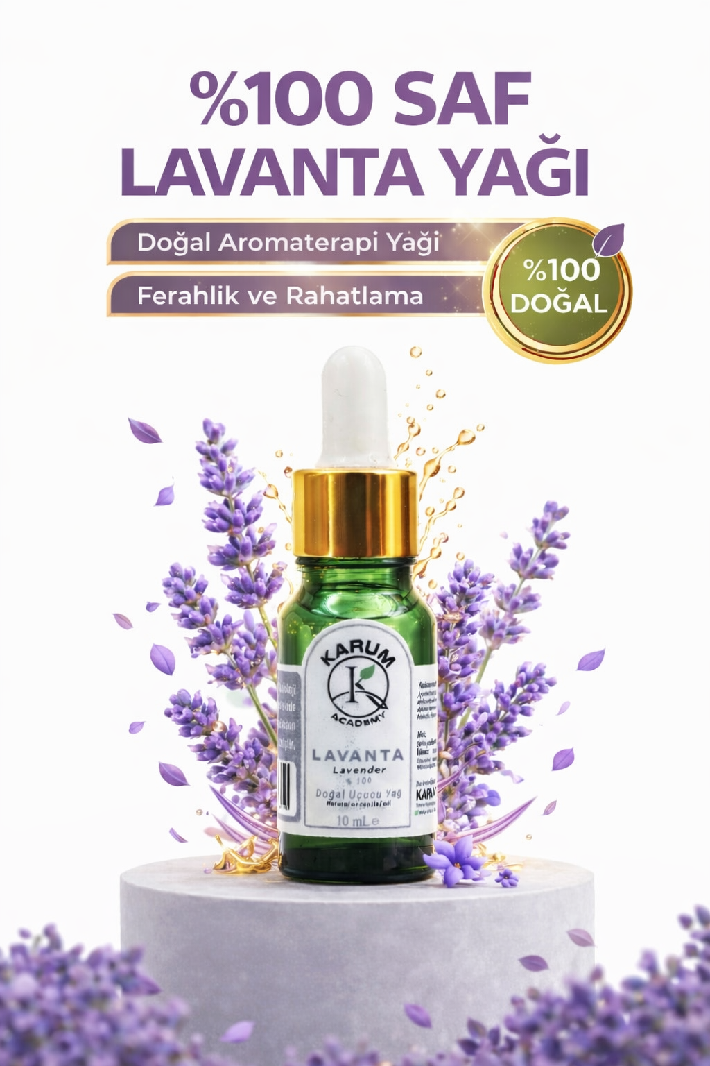 Lavanta Uçucu Yağ %100 Saf ve  Doğal Cam Damlalıklı (Doğadan Gelen Huzur) 10ml
