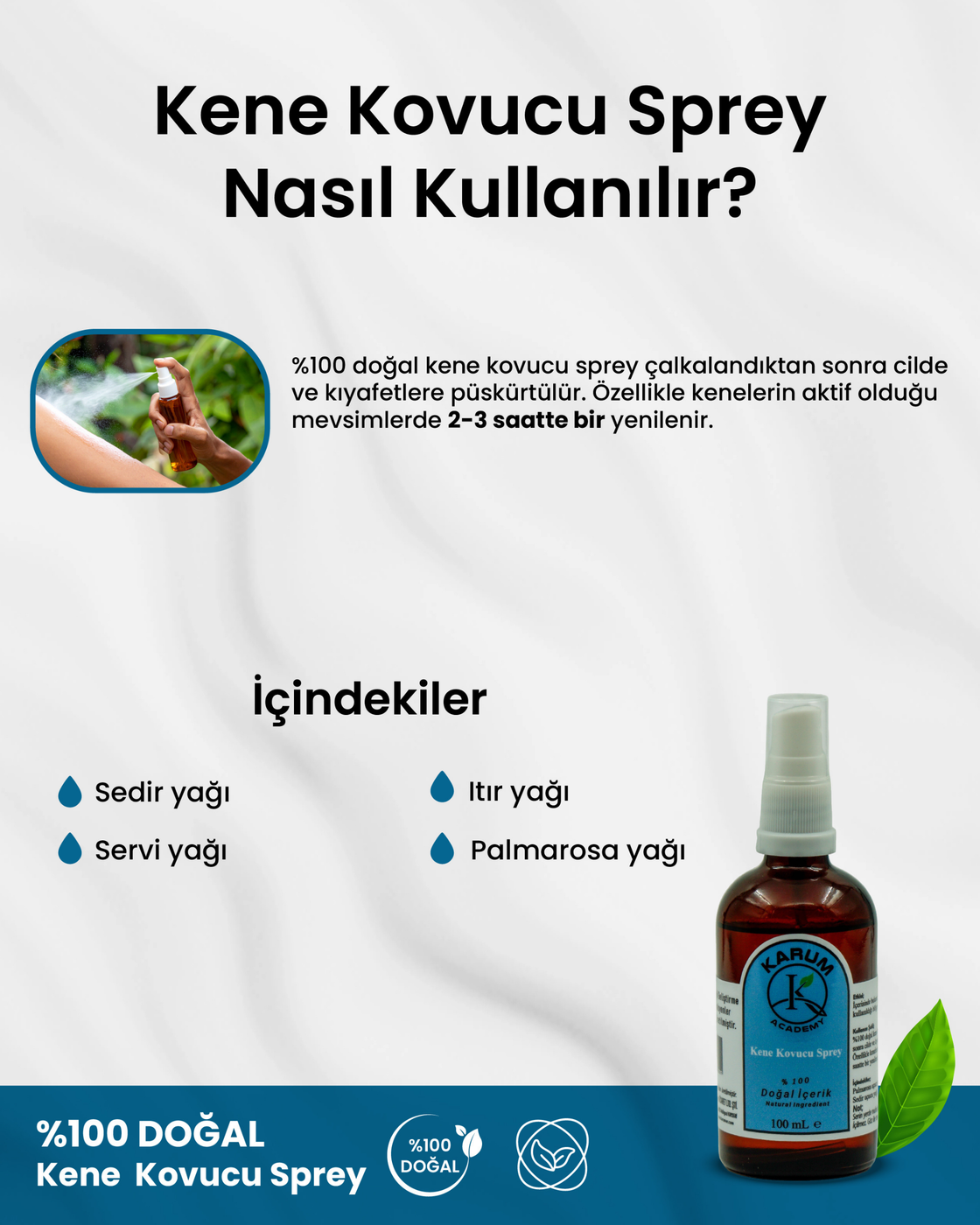 Karum Academy Aromaterapi %100 Doğal Uçucu Yağ Içerikli Kene Kovucu (ÖZEL FORMÜLASYON) 100 ml