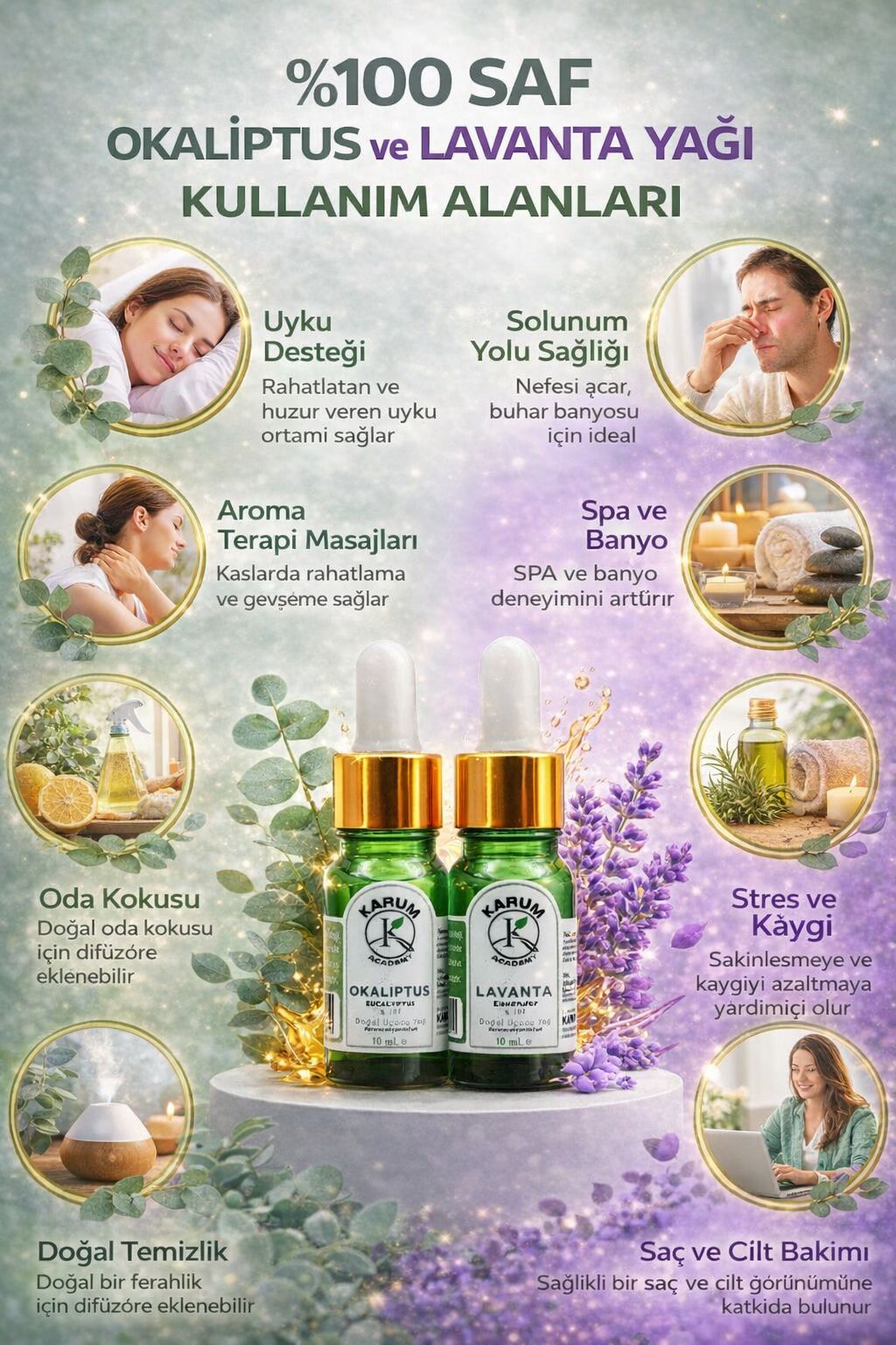 Lavanta ve Okaliptus Uçuçu Yağ  %100 Saf ve Doğal 2 li set